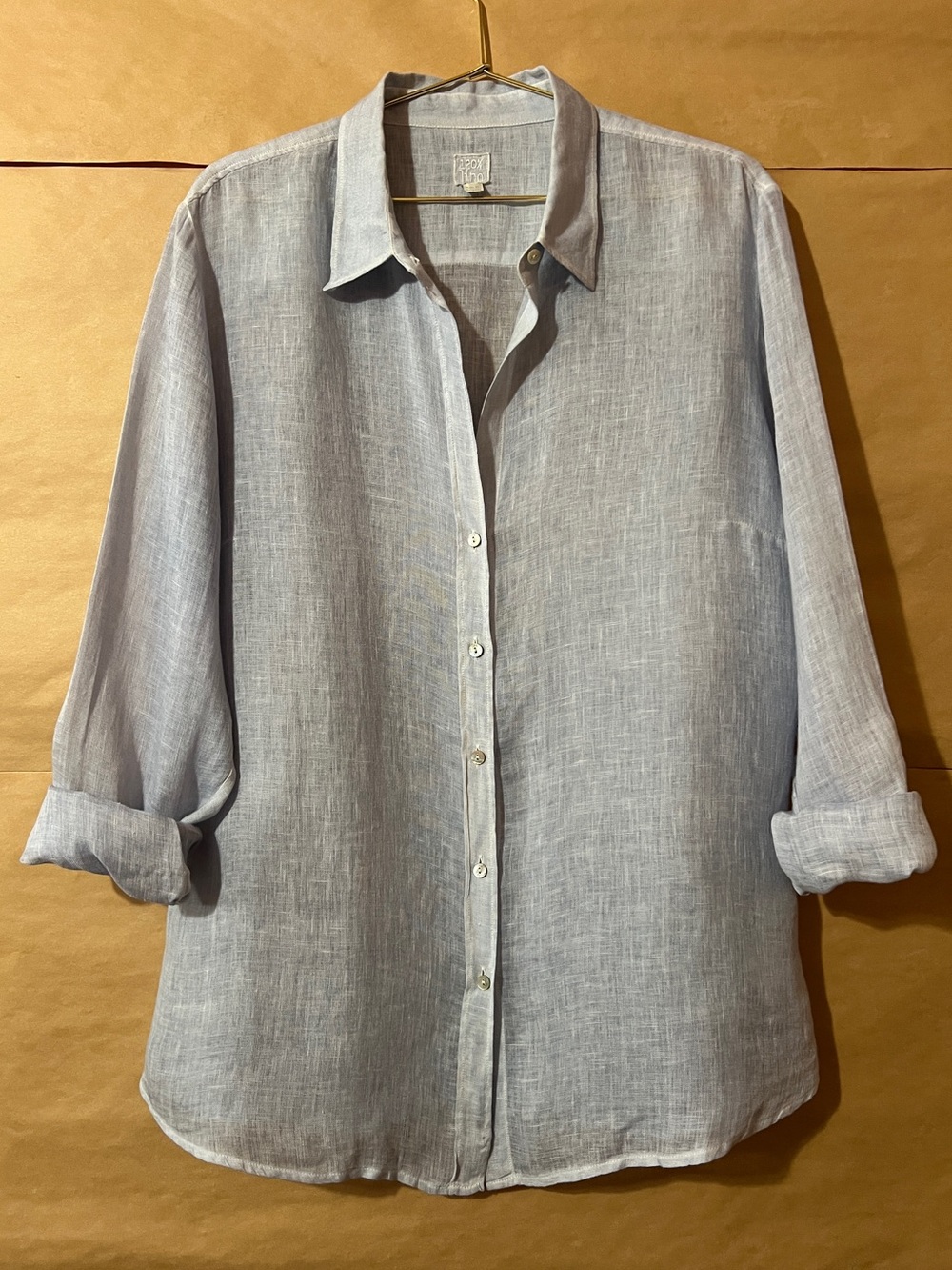 120% Lino | Linen V-Neck Shirt Button Down Top Blue Size XL (Size 48)
